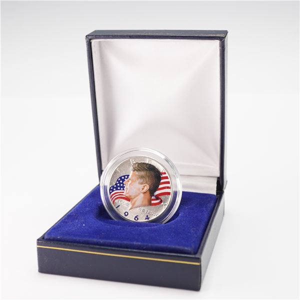 1964 US Kennedy Half Dollar Colorized Patriotic Design in Case
