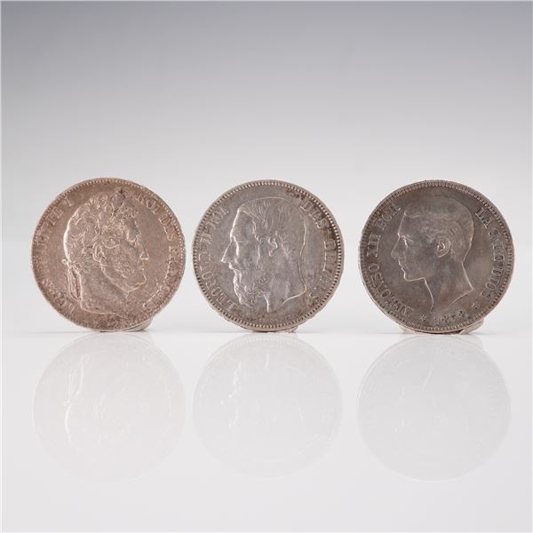 3pc 19th Century World Silver Coin Group France Belgium Spain