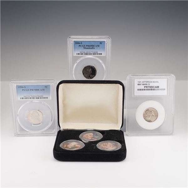 4pc 1991-2006 Jefferson Nickels and Colorized Presidential Tribute Rounds