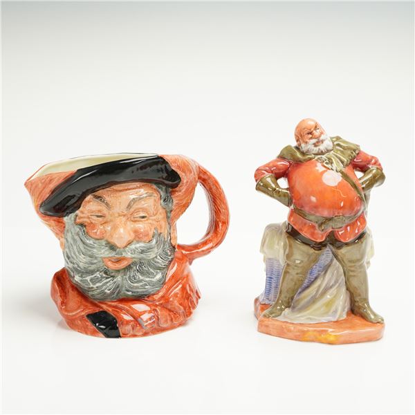 2pc Royal Doulton Large Character Jug and Figurine, Falstaff