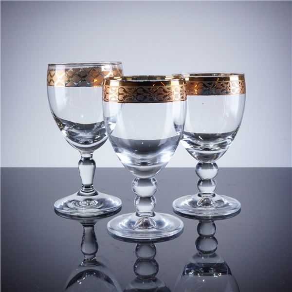 3pc Gold Rim Crystal Wine Glasses