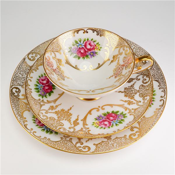 AK Kaiser Porcelain Trio Tea Set, Gilt Floral
