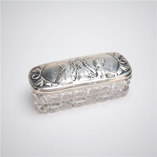 English Engraved Sterling Silver and Cut-Glass Keepsake Box