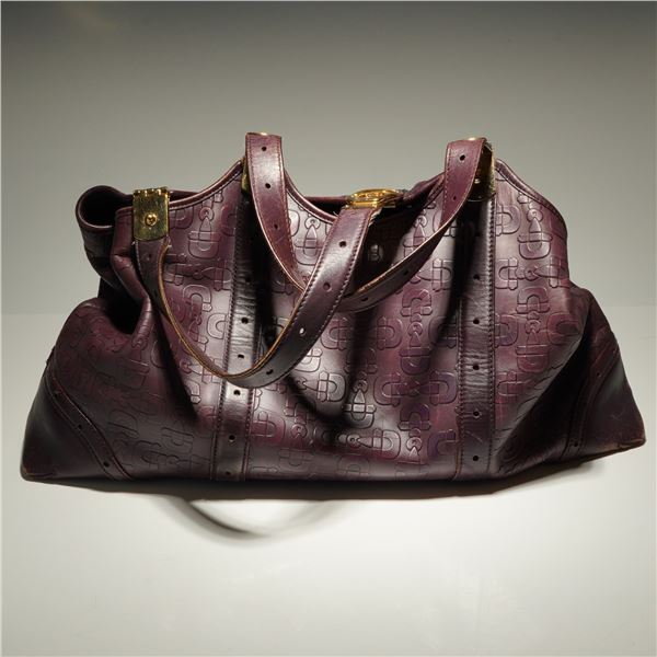 Gucci Italy Dark Purple Leather Horsebit Embossed Tote Bag