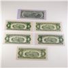 Image 2 : 6pc 1953, 1963 U.S. Two Dollar Red Seal Notes & 1995 Green Seal Note