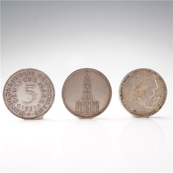 3pc German 5 Mark Coin Lot 1934 1936 1951