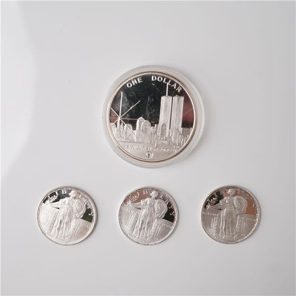 4pc 2004 Freedom Tower Silver Dollar & 3 Standing Liberty Silver Round