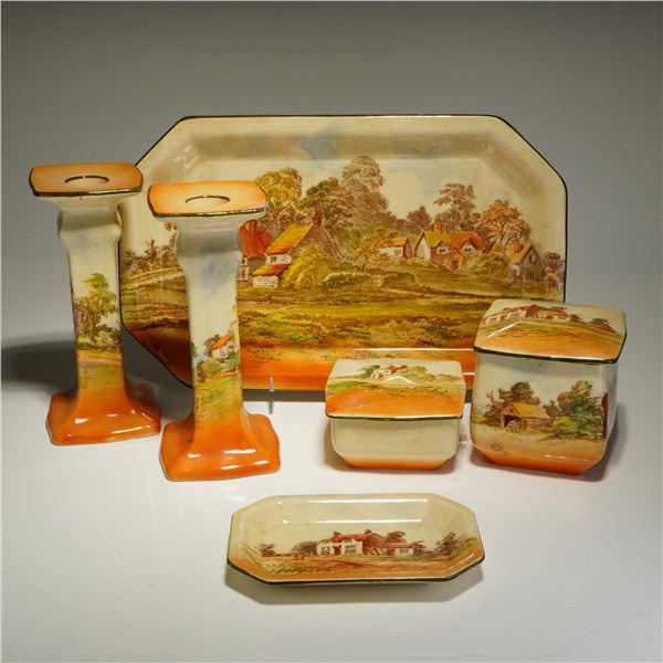 6pc Royal Doulton Seriesware Countryside Pattern D3634 Vanity Set