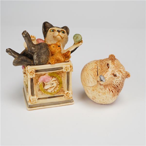 Two Harmony Kingdom Box Figurines , Roly Poly Bear and Courtenay