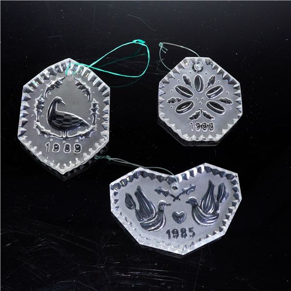 3pc Waterford Crystal Christmas Ornaments - 1985, 1988 &1989
