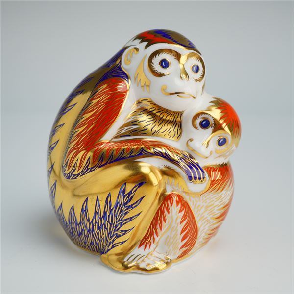 Royal Crown Derby English Bone China Paperweight Monkey Mother and Baby
