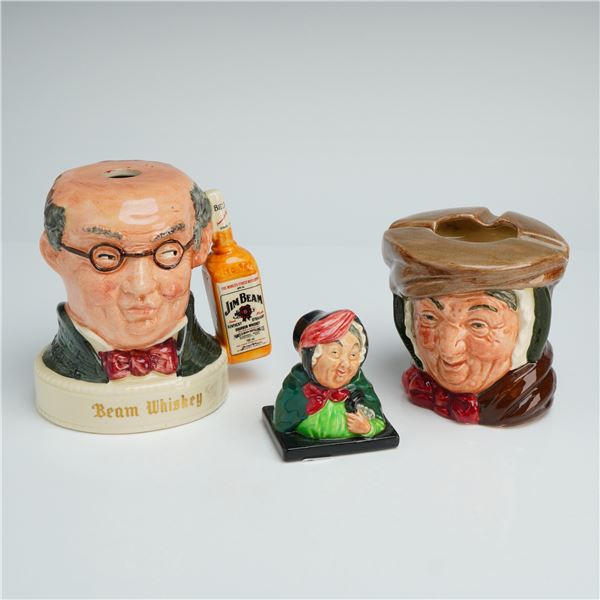 3pc Royal Doulton Ash Bowl, Bust and Liquor Advertising Figurine