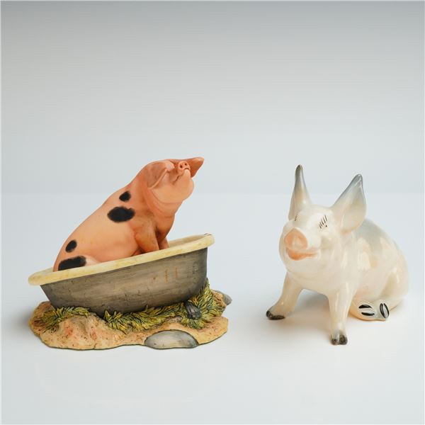 2pc Beswick & James Herriot Border Figurines, White Pig & Pig in Tub