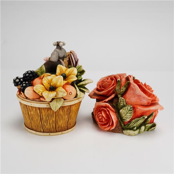 2pc Harmony Kingdom Boxes, Fall Bouquet and Double Pink Rose