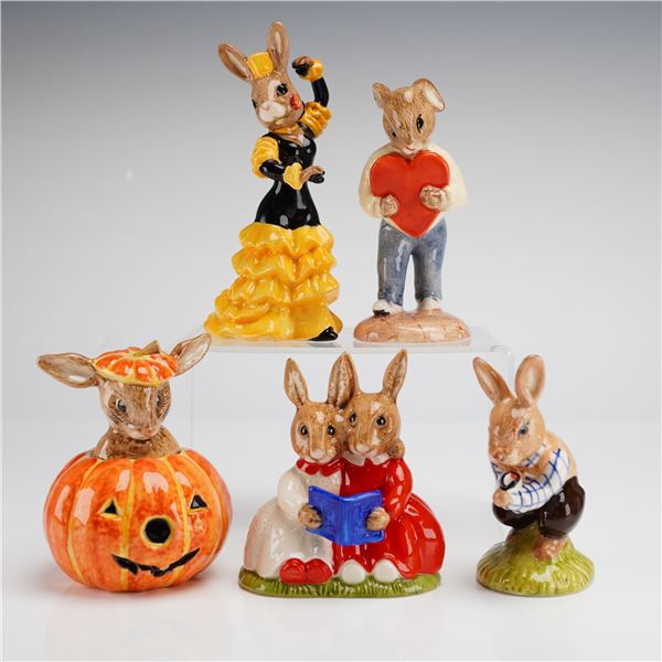 Collection of Five Royal Doulton Bunnykins Figurines Tom Halloween Heart