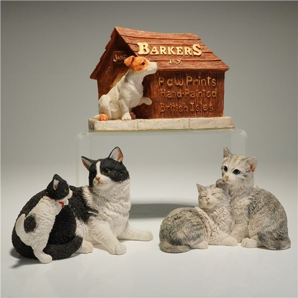 3pc Barkers and Country Artists Resin Cat and Dog Figurines