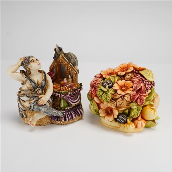 2pc Harmony Kingdom Boxes, Josephine & Cat and Halloween Bouquet