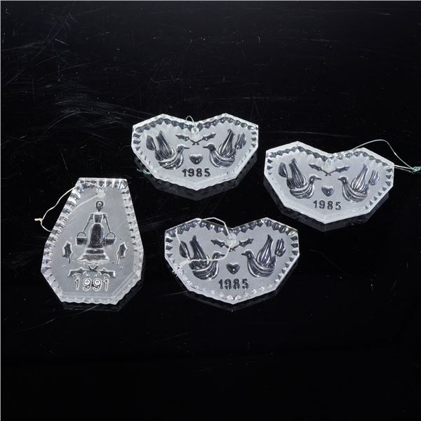 4pc Waterford Crystal Annual Holiday Ornaments, 1985 & 1991