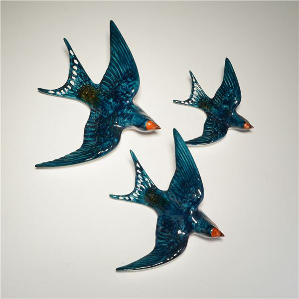 3pc Beswick Ceramic Bird Wall Figurines, Swallows