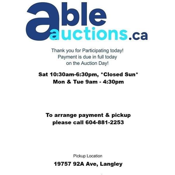 All items must be removed Sat 10:30am-6:30pm or Sun-Mon 9am to 4:30pm