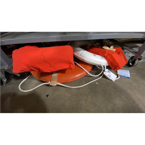 WHITE DOCK EDGE 610MM LIFE BUOY, ORANGE LIFE BUOY & ORANGE VINTAGE LIFT JACKET
