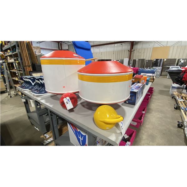 2 LARGE ENVIRO FLOAT MOORING BUOYS & 2 SMALL PRO MARINE BUOYS