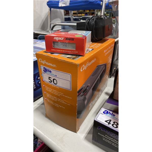 CAFRAMO TRUE NORTH MARINE ELECTRIC SPACE HEATER, FIREBOY CARBON MONOXIDE ALARM, & REALISTIC CORDED