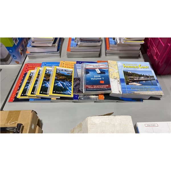 13 ASSORTED MARINE PORT PASS GUIDES, CURRENT GUIDES, CRUISING GUIDES, MAP BOOK & LITERATURE
