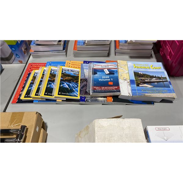 13 ASSORTED MARINE PORT PASS GUIDES, CURRENT GUIDES, CRUISING GUIDES, MAP BOOK & LITERATURE