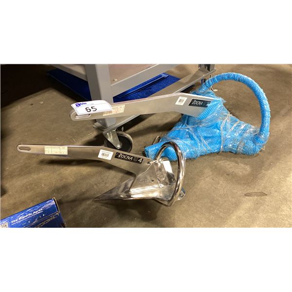 ROCNA 15KG GALVANIZED STEEL ROLL BAR STYLE BOAT ANCHOR & ROCNA 4KG STAINLESS STEEL ROLL  BAR STYLE