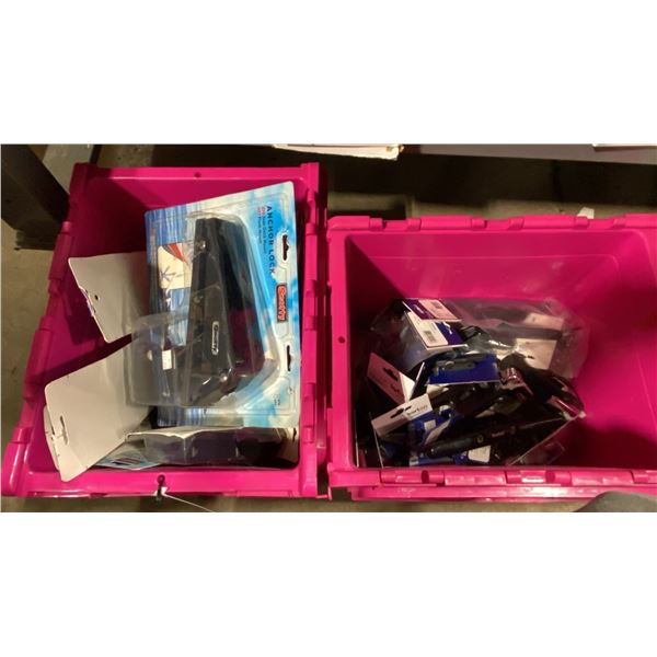 BIN OF ASSORTED SCOTTY MARINE RETAIL PRODUCTS & BIN OF ASSORTED CLEAT HOOKS & SIERRA PRODUCTS