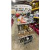 Image 1 : GREY METAL DISPLAY RACK WITH ASSORTED POLY BRUSHES, POLYFORM FENDER BAGS, BUOY ROPE, BUMPER, &