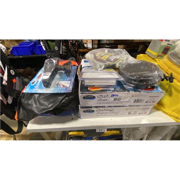 2 BOATMATES SAFETY GEAR BAGS, BOAT TOW HARNESS, FOOT PUMP, CARBON MONOXIDE DETECTOR, SCOTTY ANCHOR