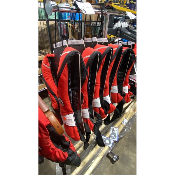 4 MUSTANG SURVIVAL ELITE 120 HYDROSTATIC INFLATABLE LIFE JACKET, RED/BLACK, UNIVERSAL ADULT