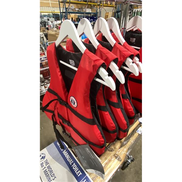 4 MUSTANG MV3005 UNIVERSAL SIZE FOAM RED MARINE FLOATATION SURVIVAL VESTS
