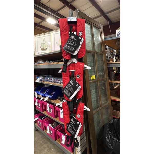 MUSTANG SURVIVAL AUTOMATIC INFLATABLE LIFE JACKET, RED/BLACK, UNIVERSAL ADULT & 2 MUSTANG SURVIVAL