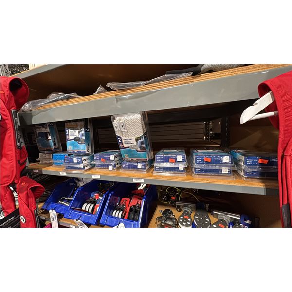 SHELF OF ASSORTED CMP RETAIL MARINE FENDER LINES & FENDER CORDAGE