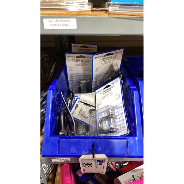 BLUE PARTS BIN OF ASSORTED RETAIL MARINE SEA-DOG LONG D-SHACKLES *BIN INCLUDED*