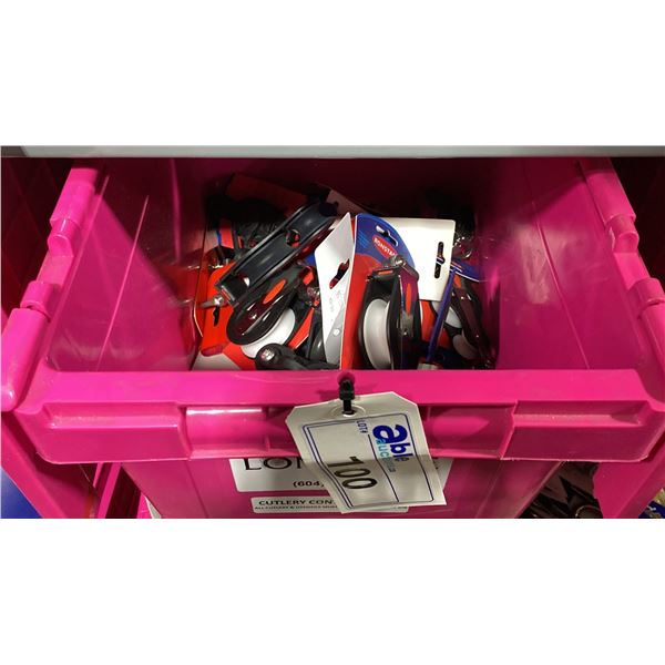 PINK BIN OF ASSORTED RETAIL MARINE RONSTAN PULLIES & SHACKLES *BIN NOT INCLUDED*