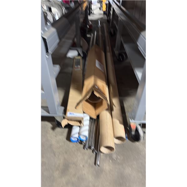 ASSORTED MARINE GRADE STAINLESS STEEL PIPING, LONG CHROME PIPES, FIBERGLASS PIPE & SHAKESPEARE ITEMS