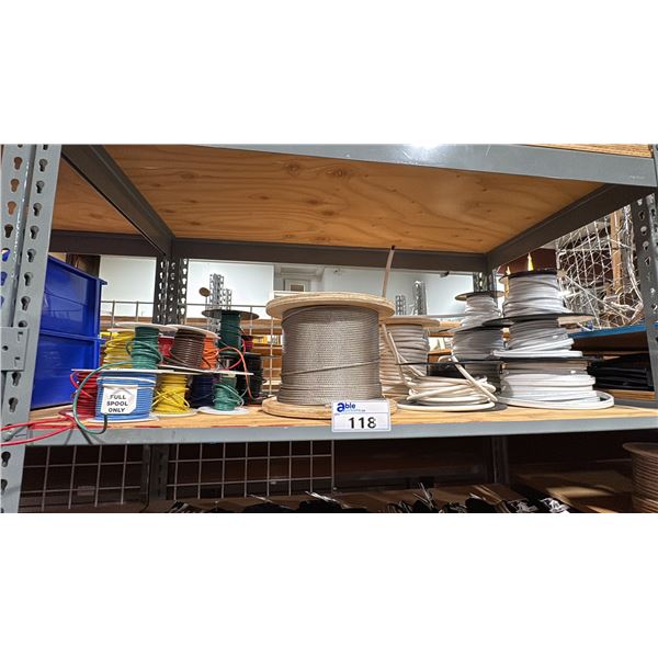 SHELF OF ASSORTED MARINE ELECTRICAL CABLES