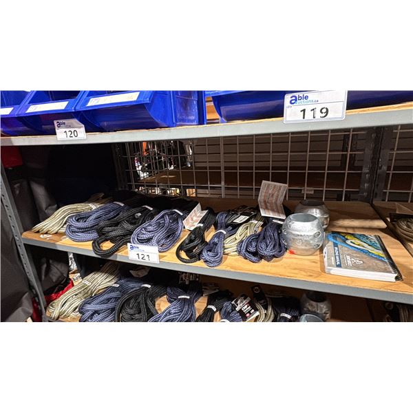 SHELF OF ASSORTED CMP DOCK LINE CORDAGE, 2 LARGE ANODES & SAMSON SPLICING MANUAL