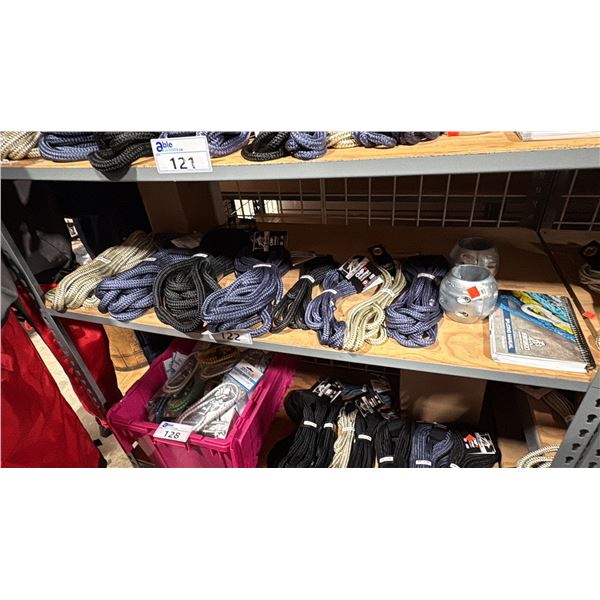 SHELF OF ASSORTED CMP DOCK LINE CORDAGE, 2 LARGE ANODES & SAMSON SPLICING MANUAL