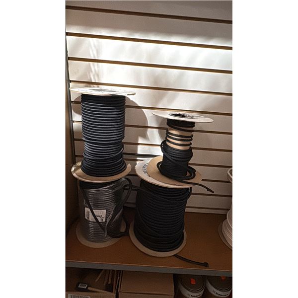 4 ASSORTED SPOOLS OF BLACK MARINE ACCESSORY CORD