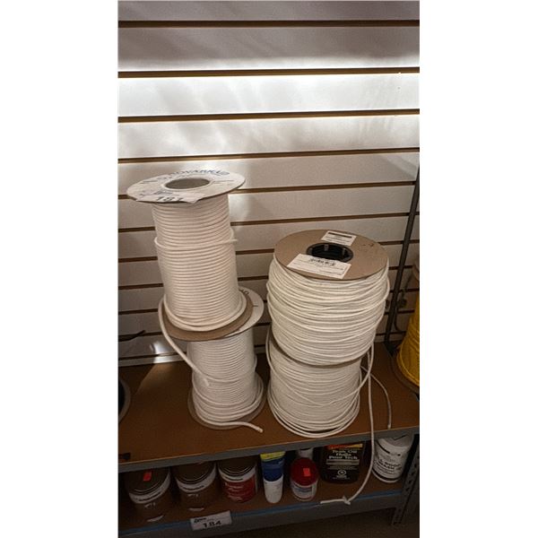 4 ASSORTED SPOOLS OF WHITE MARINE CORDAGE