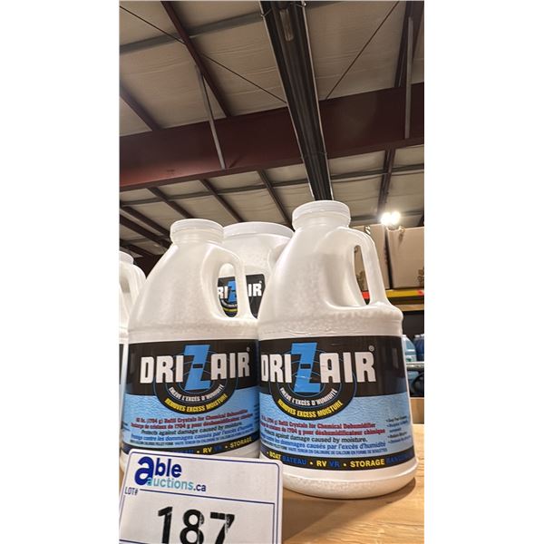 3 JUGS OF DRIZAIR CHEMICAL DEHUMIDIFIER CRYSTALS 1-10LB & 2- 1704G JUGS