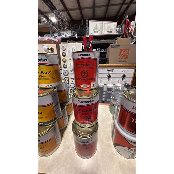 6 ONE QUART PALES OF INTERLUX INTERDECK FINISH IN ASSORTED COLOURS