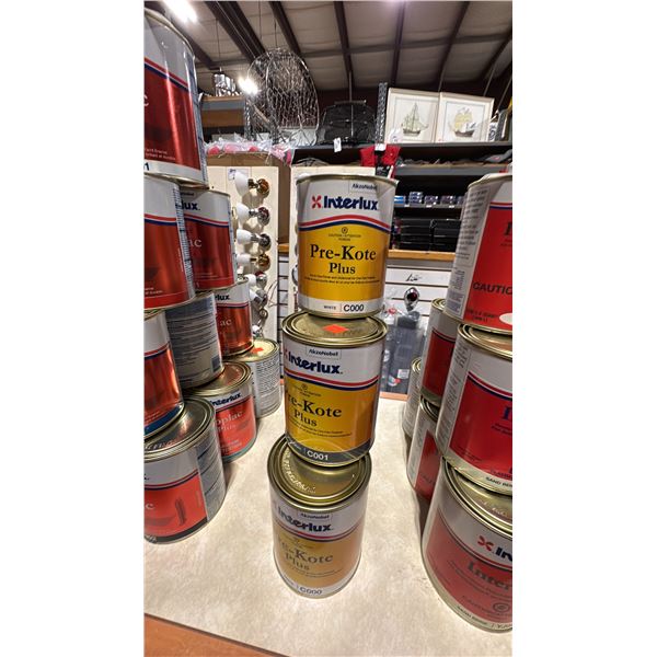 6 ONE QUART PALES OF INTERLUX PRECOAT PLUS PRIMER IN ASSORTED COLOURS