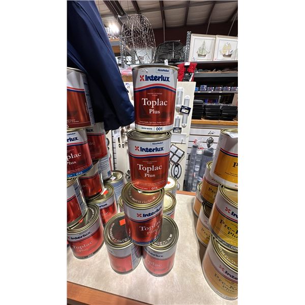 12 ONE QUART PALES OF INTERLUX TOPLAC PLUS FINISH IN ASSORTED COLOURS