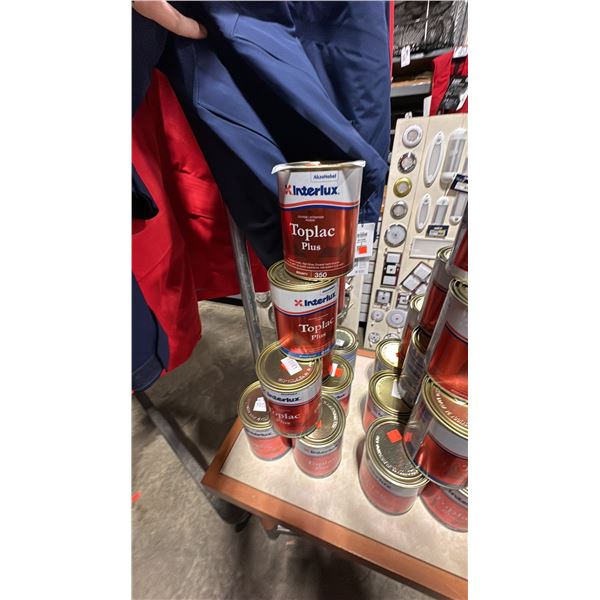 12 ONE QUART PALES OF INTERLUX TOPLAC PLUS FINISH IN ASSORTED COLOURS